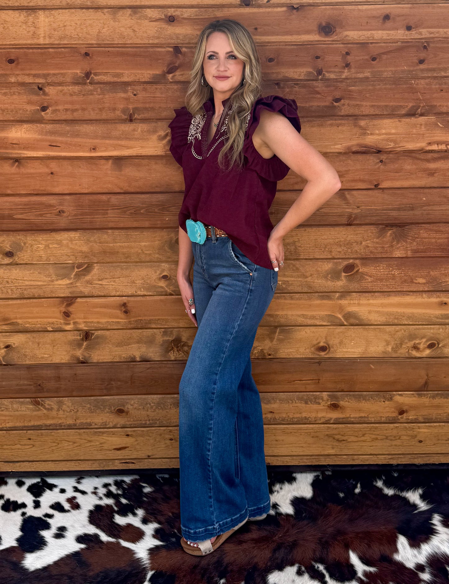 Bella Embroidered Blouse *Burgundy