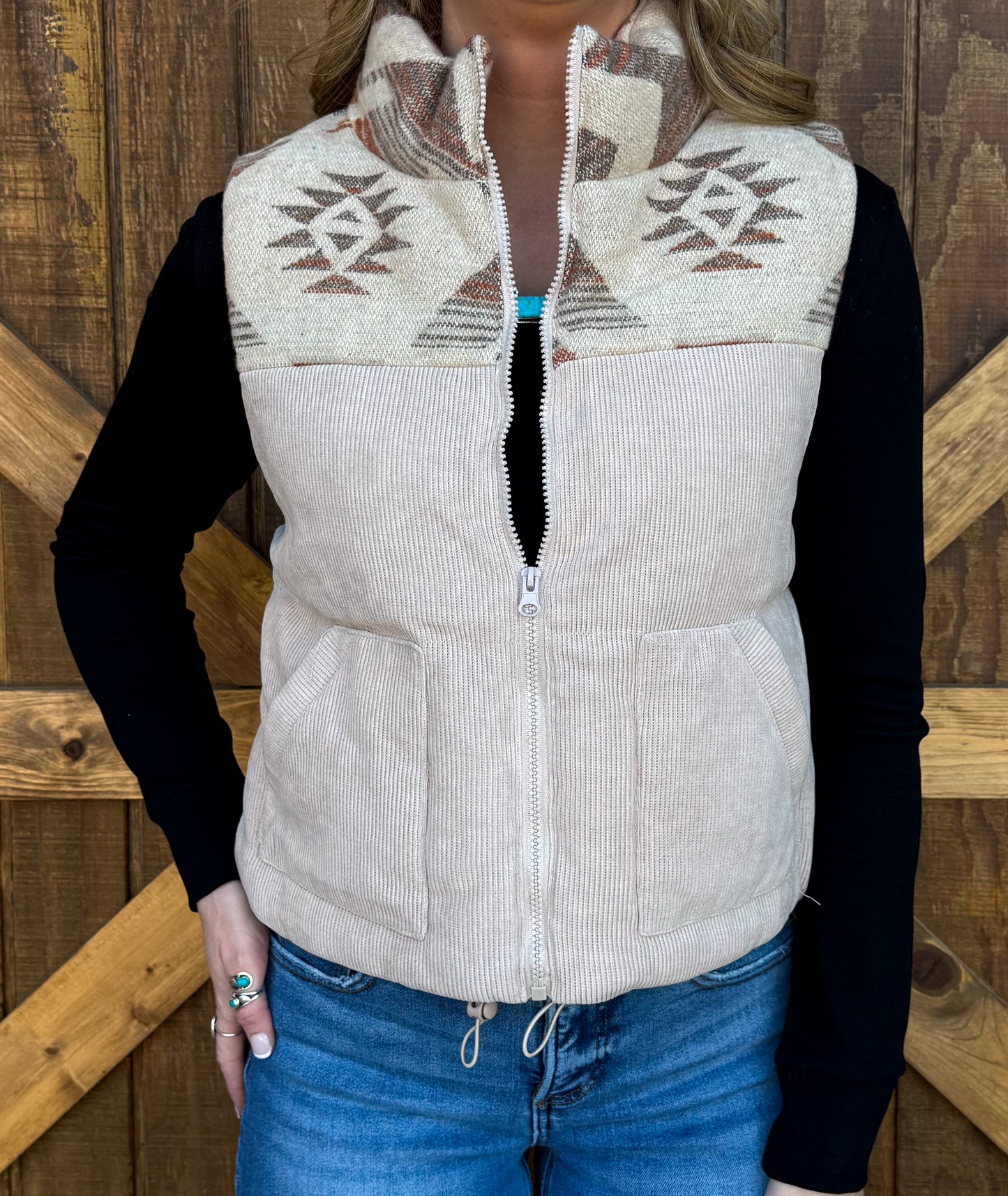 Western Aztec Puffer Vest *Taupe
