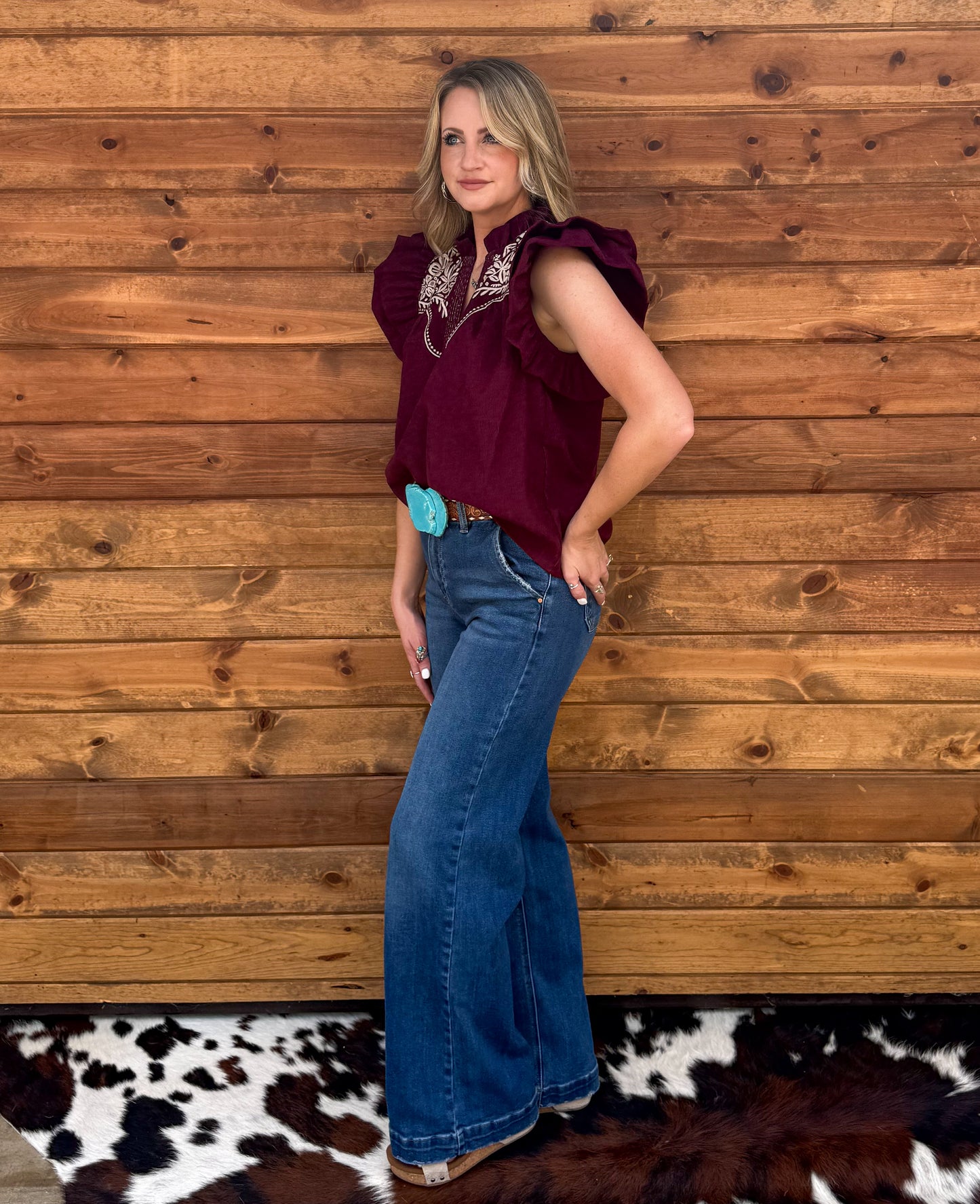 Bella Embroidered Blouse *Burgundy