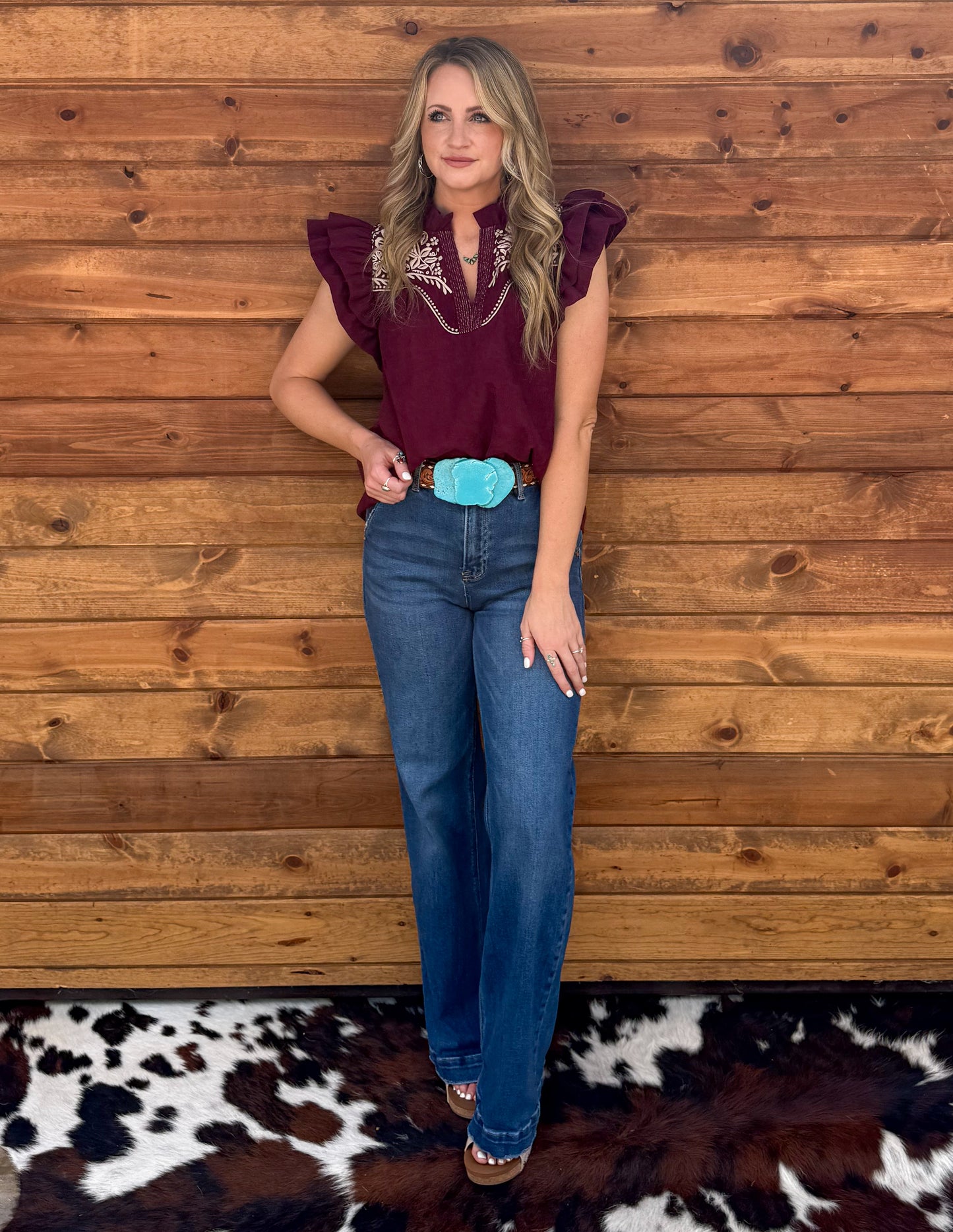 Bella Embroidered Blouse *Burgundy