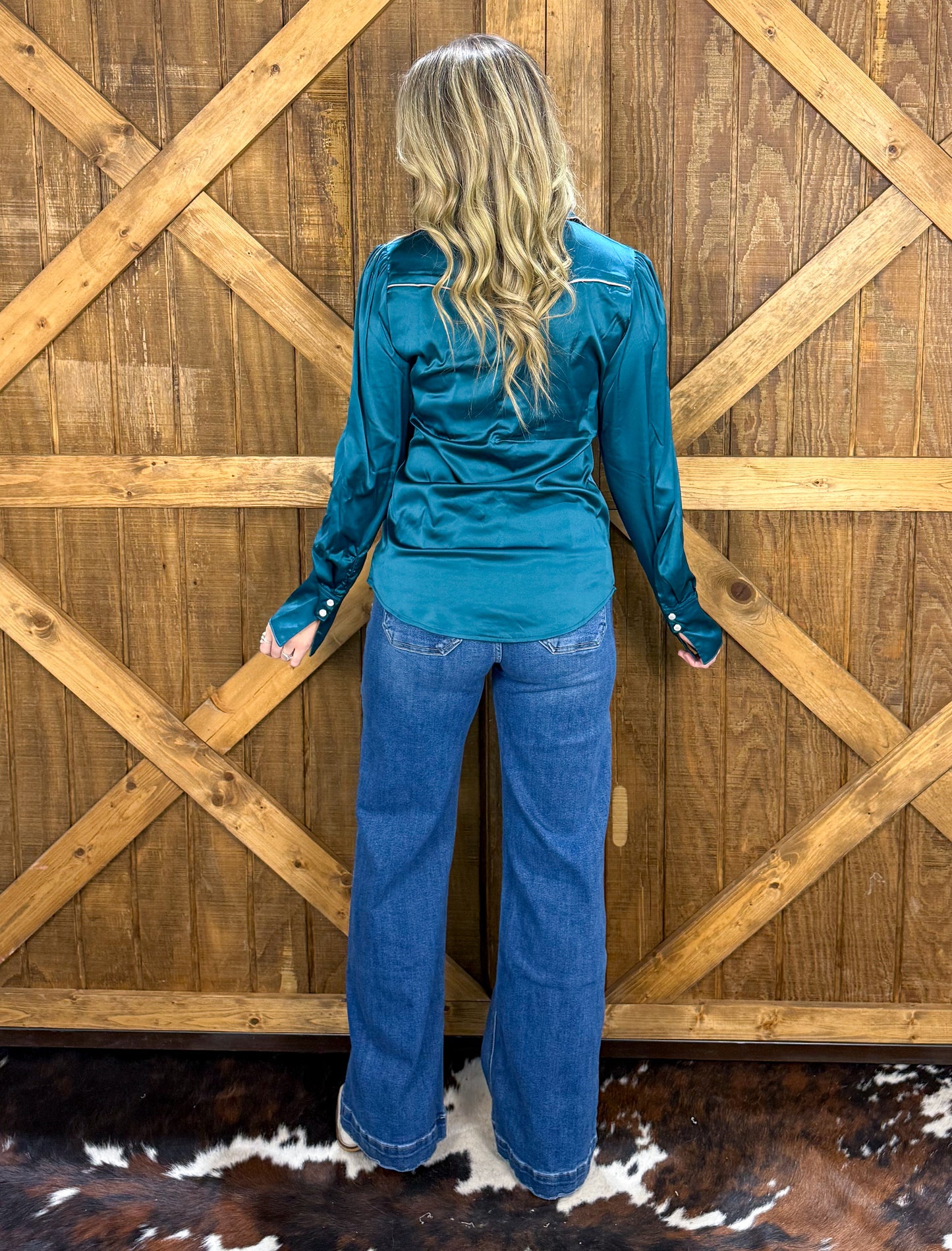 Cowgirl Satin Pearl Snap *Teal