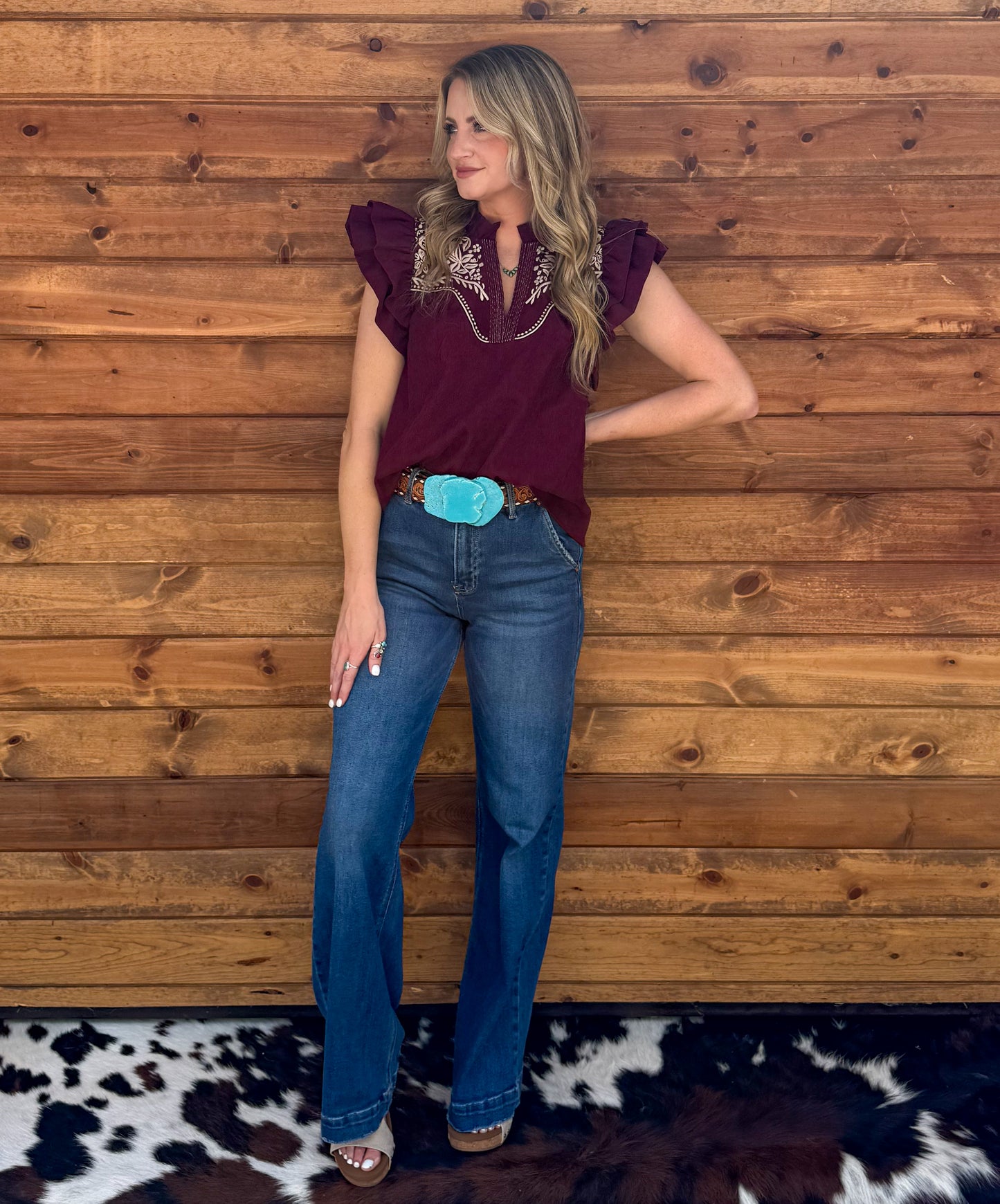 Bella Embroidered Blouse *Burgundy