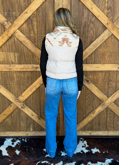 Western Aztec Puffer Vest *Taupe