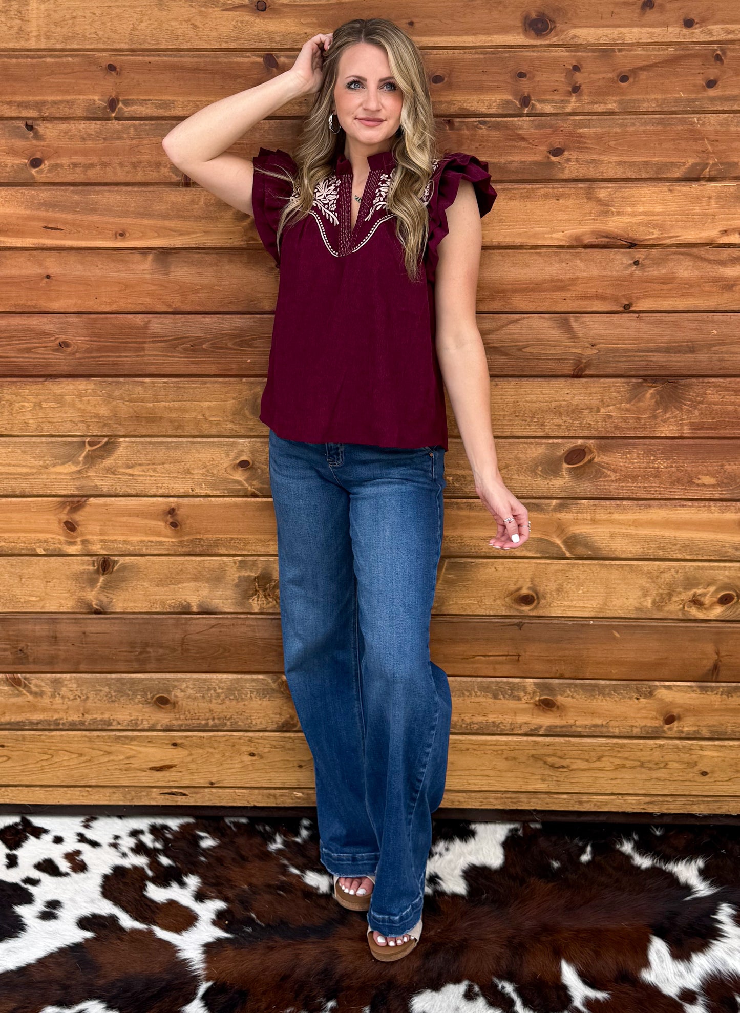 Bella Embroidered Blouse *Burgundy