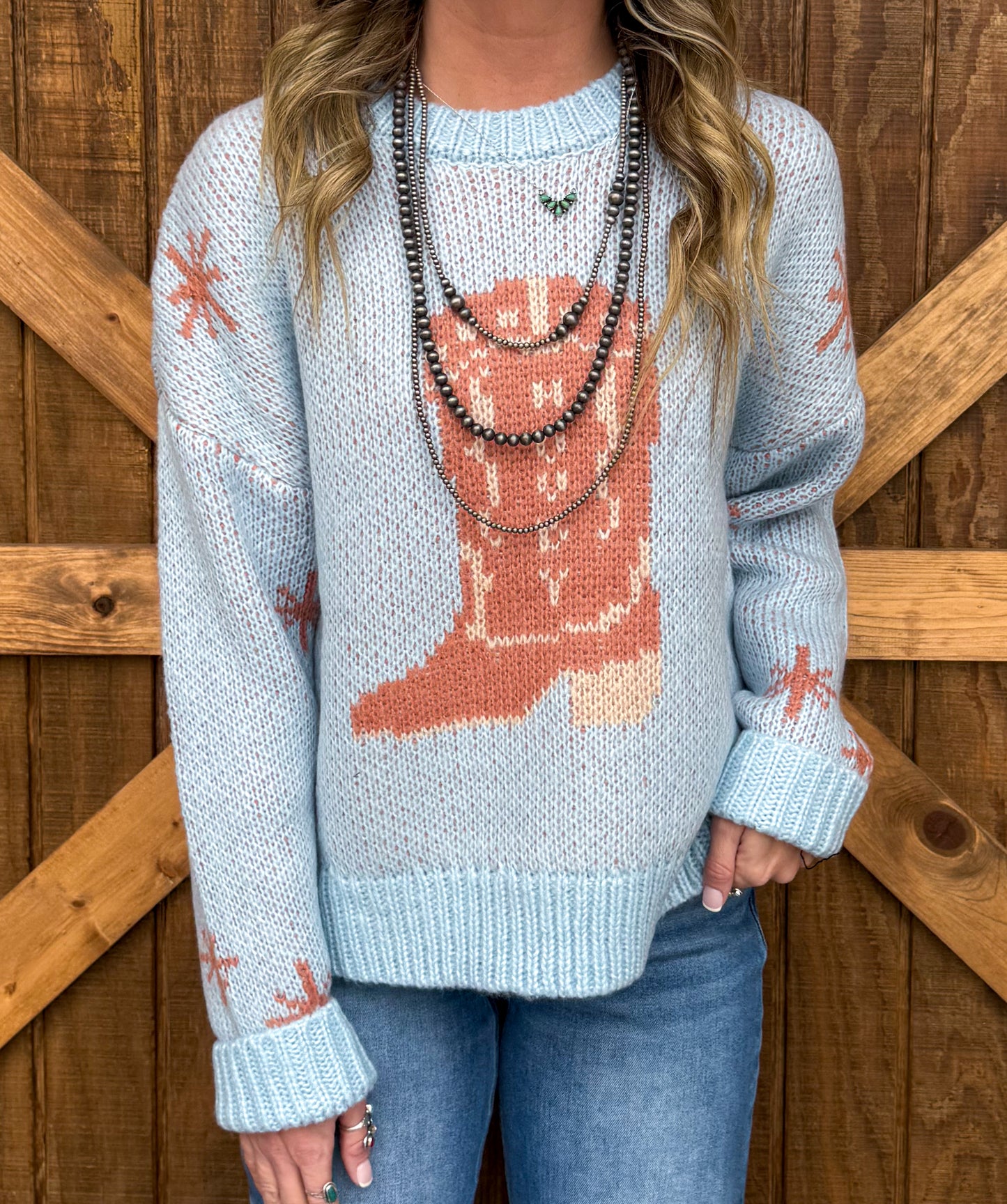 Rodeo Boots Sweater *Sky