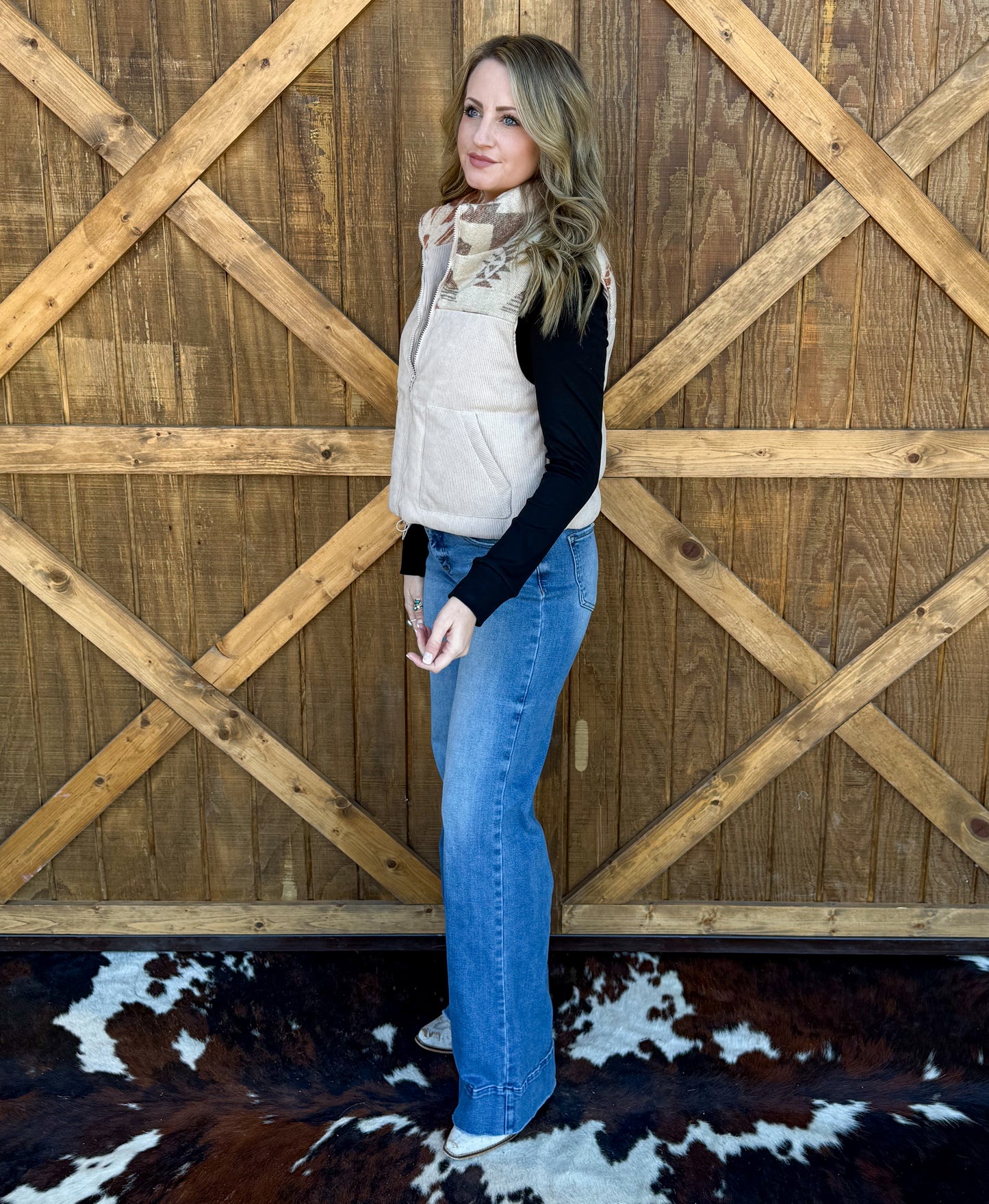 Western Aztec Puffer Vest *Taupe