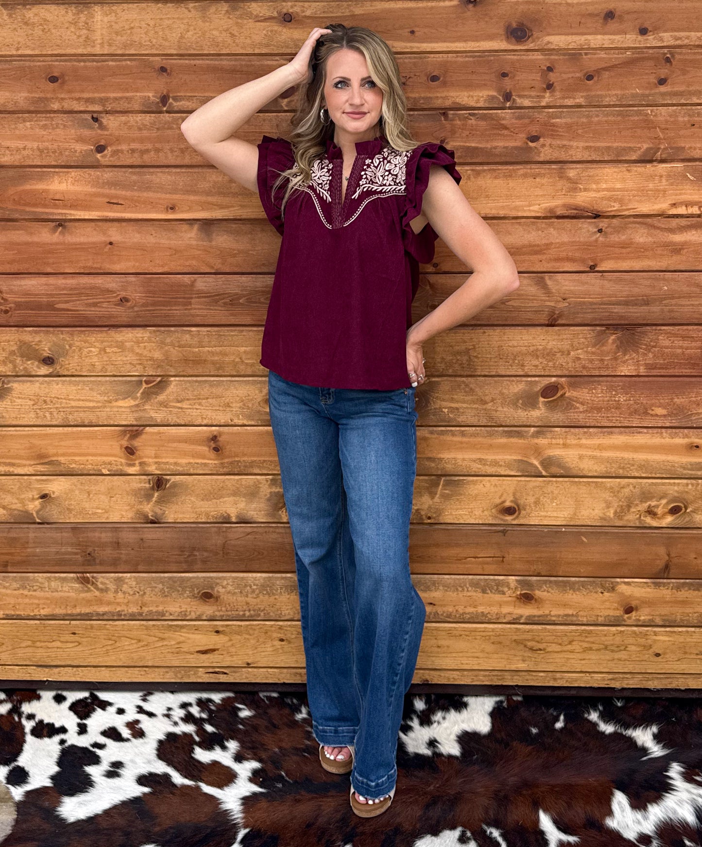 Bella Embroidered Blouse *Burgundy