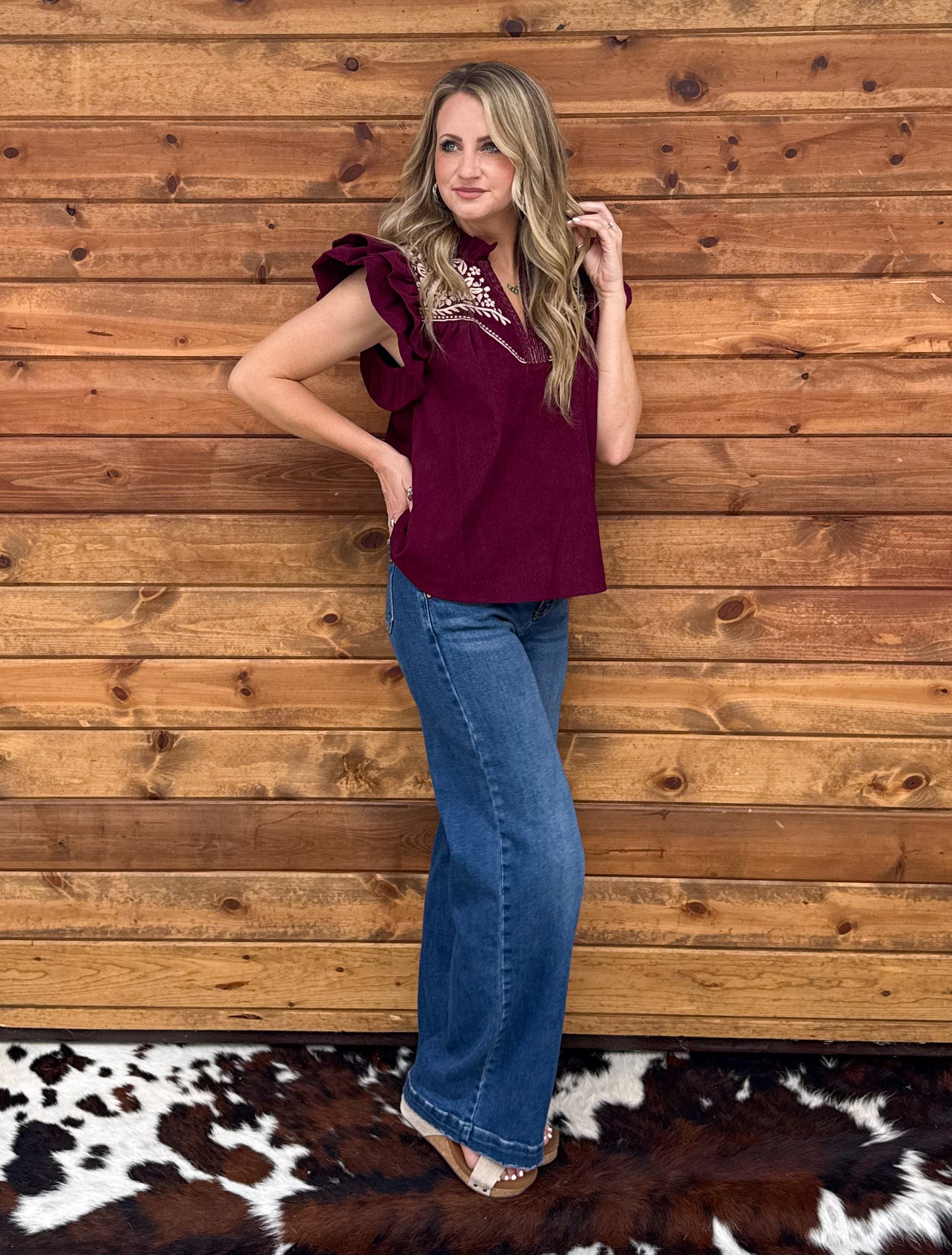 Bella Embroidered Blouse *Burgundy