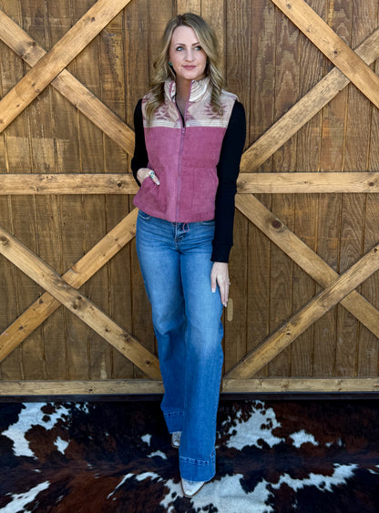 Western Aztec Puffer Vest *Mauve