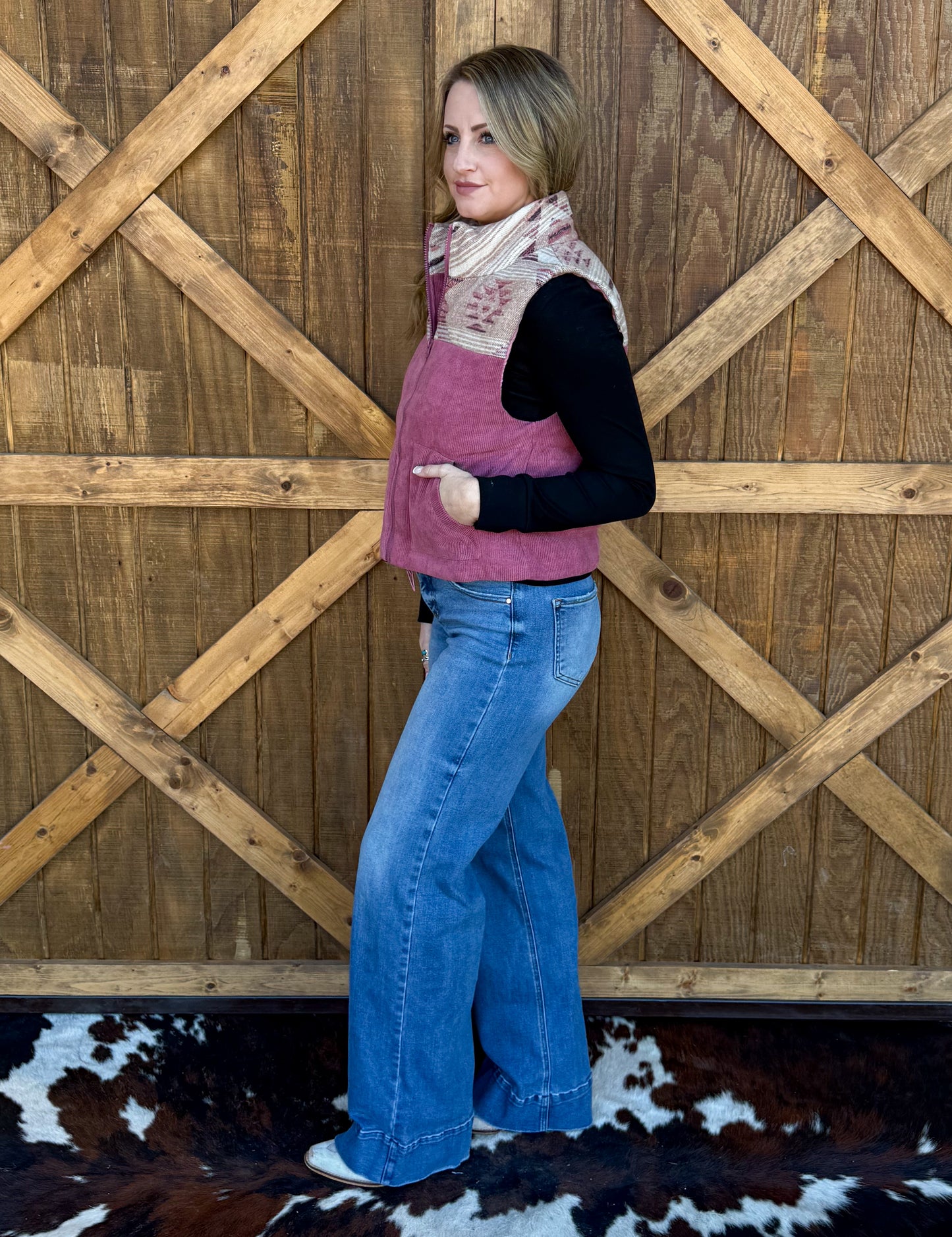 Western Aztec Puffer Vest *Mauve