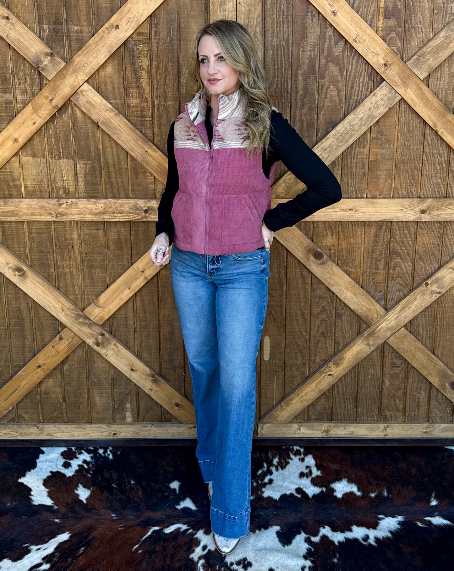 Western Aztec Puffer Vest *Mauve