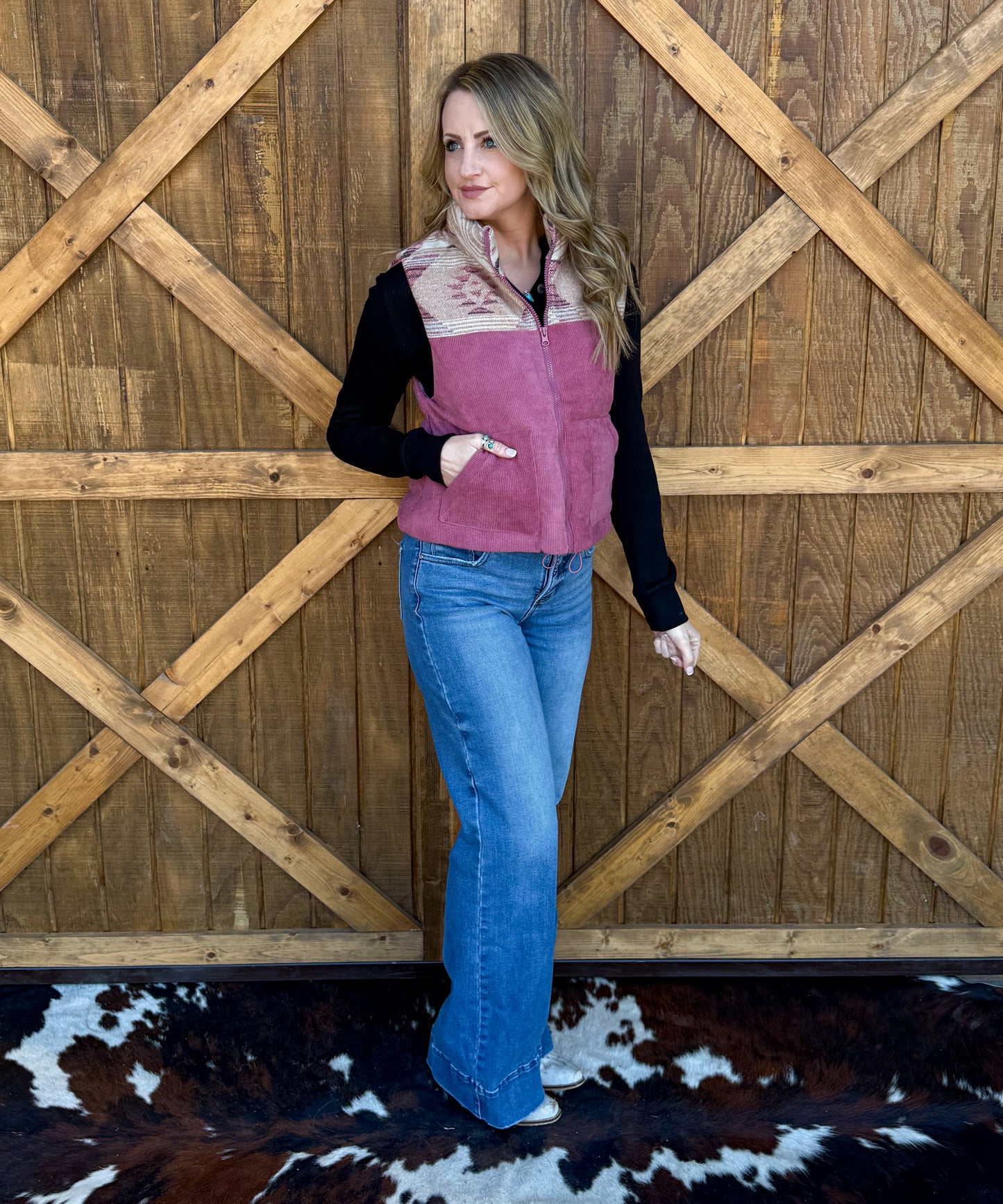 Western Aztec Puffer Vest *Mauve