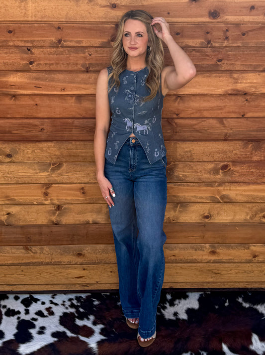 Free Horses Button-Up Tank