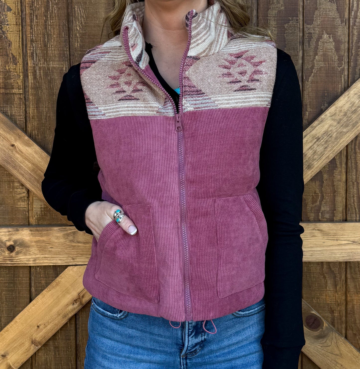 Western Aztec Puffer Vest *Mauve