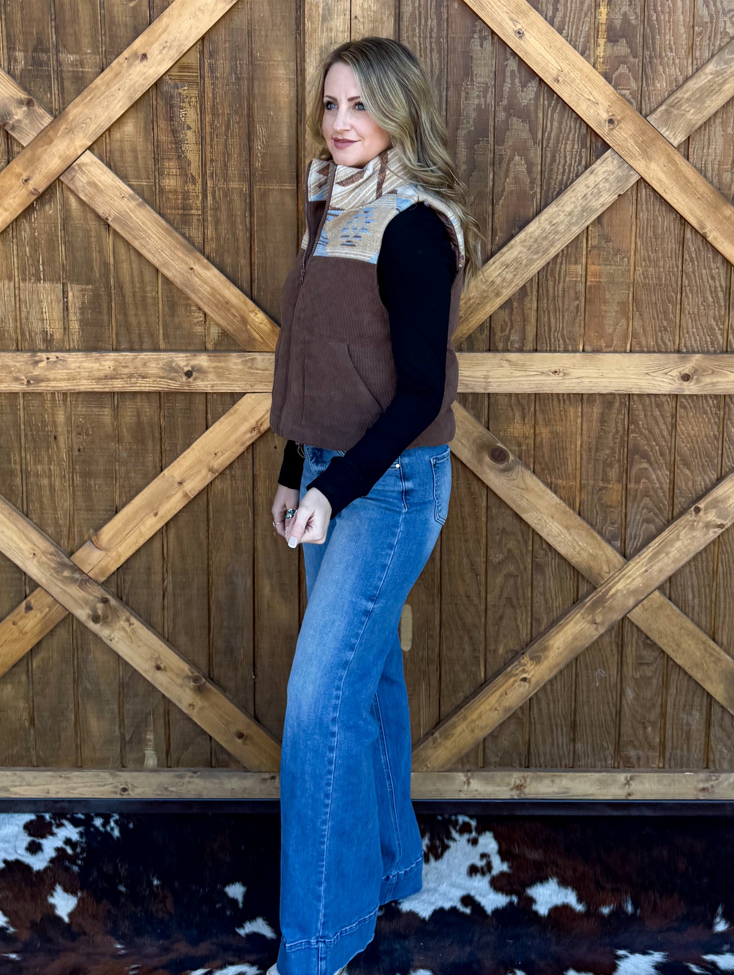 Western Aztec Puffer Vest *Chocolate