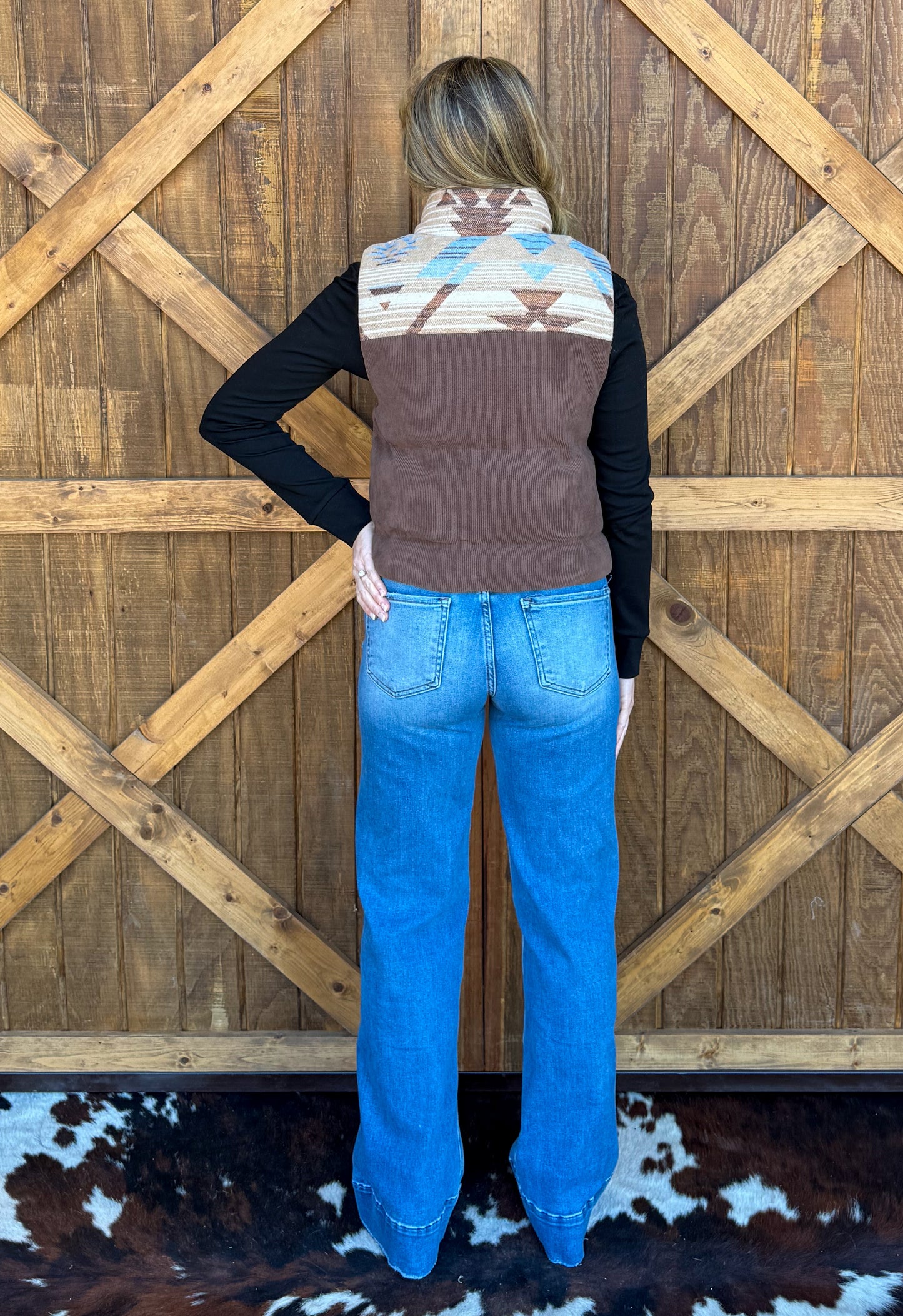 Western Aztec Puffer Vest *Chocolate