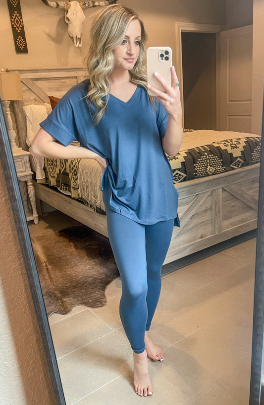 Get Comfy Lounge Set Short Sleeve *Dusty Blue