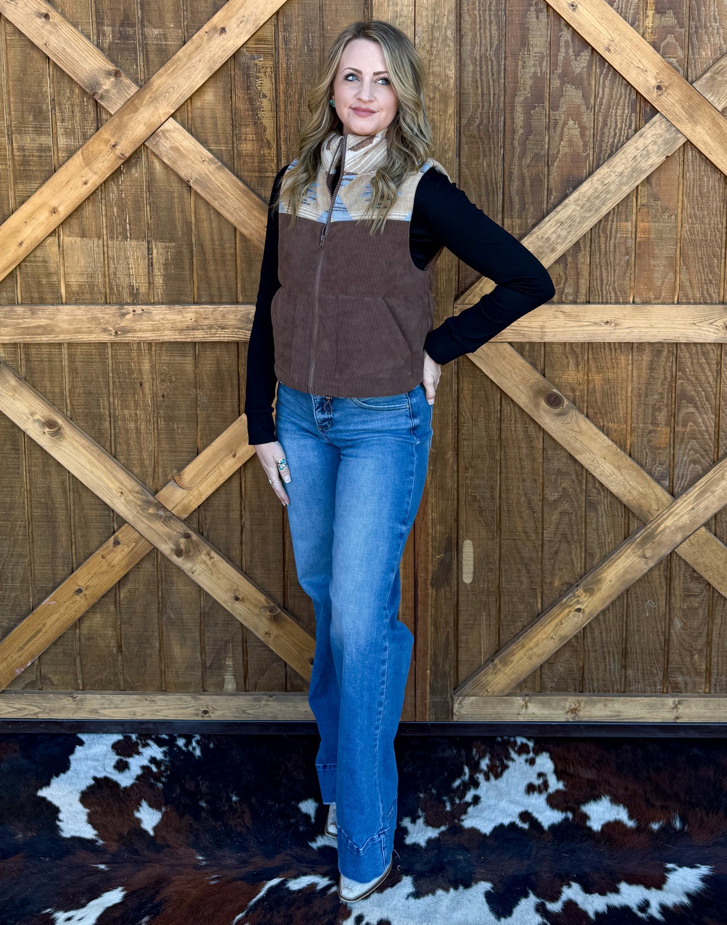 Western Aztec Puffer Vest *Chocolate