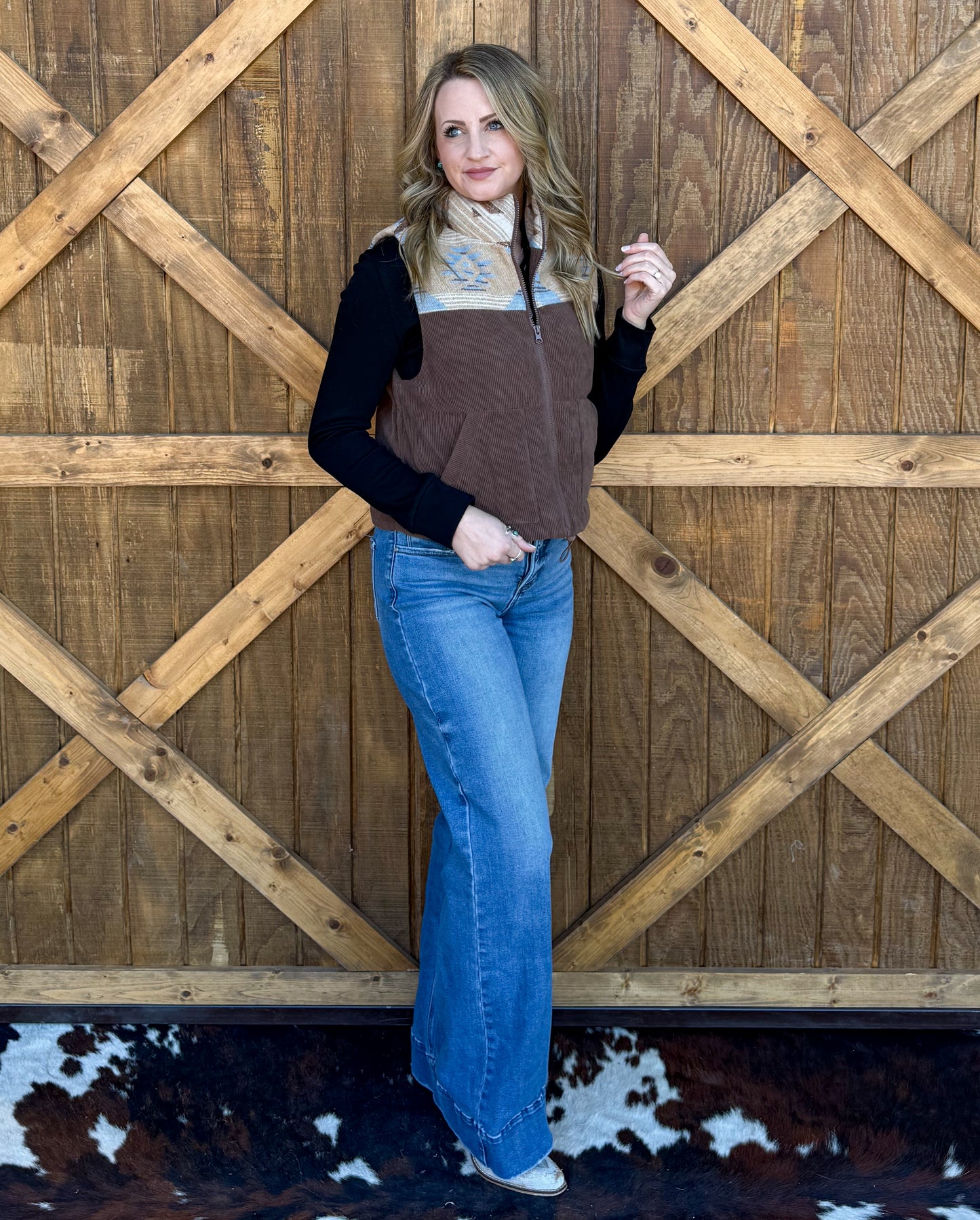 Western Aztec Puffer Vest *Chocolate