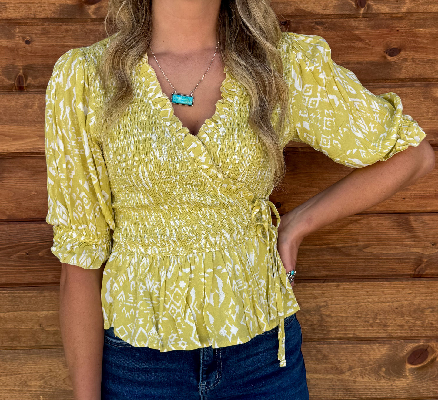Classy Aztec Blouse *Lime
