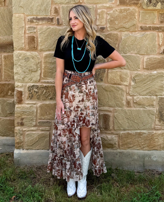 Cowboy Mesh Ruffle Skirt