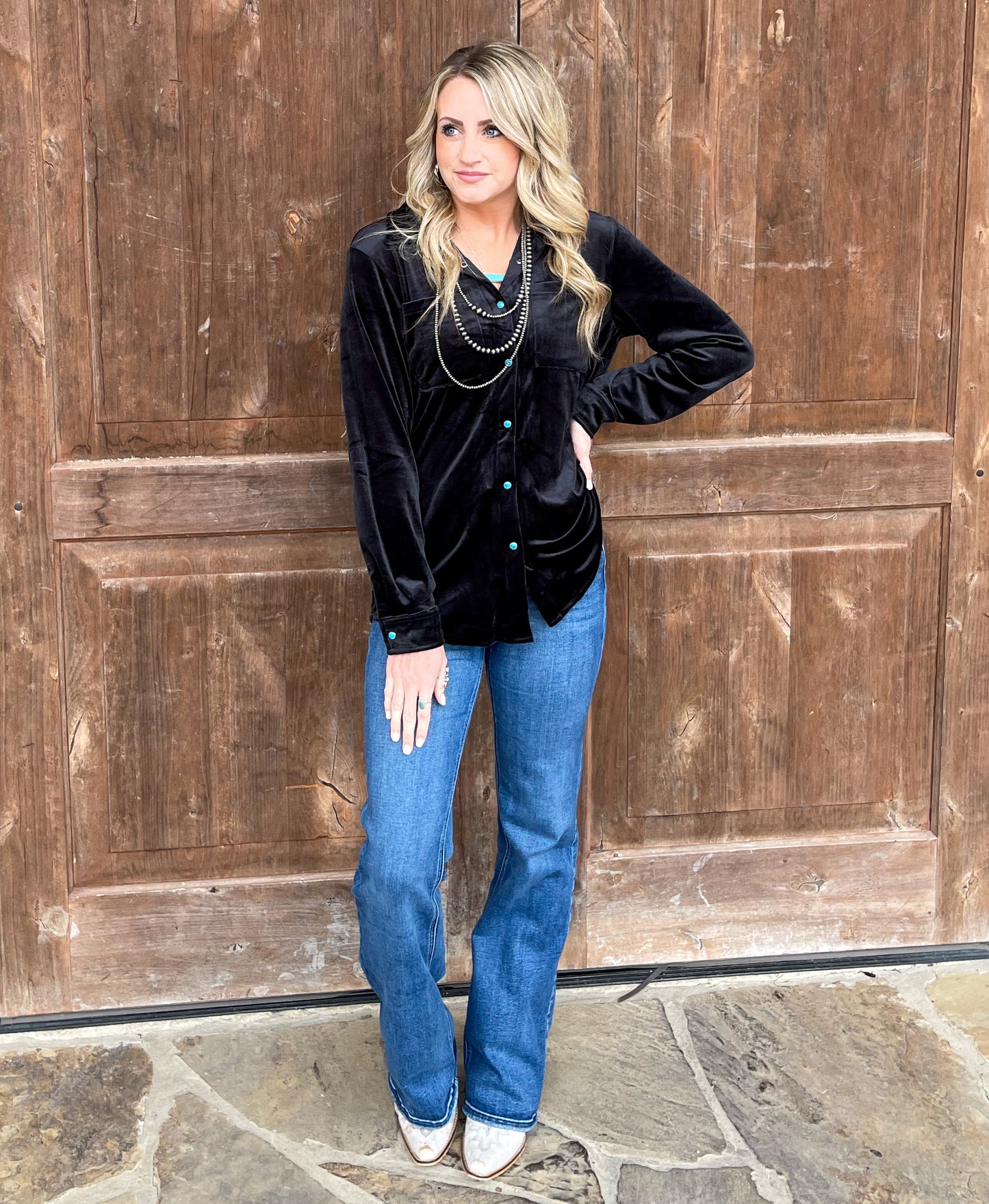 Velvet Moves Button-Up Top *Midnight