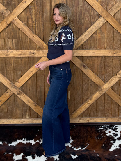 Fancy Horses Blouse *Navy
