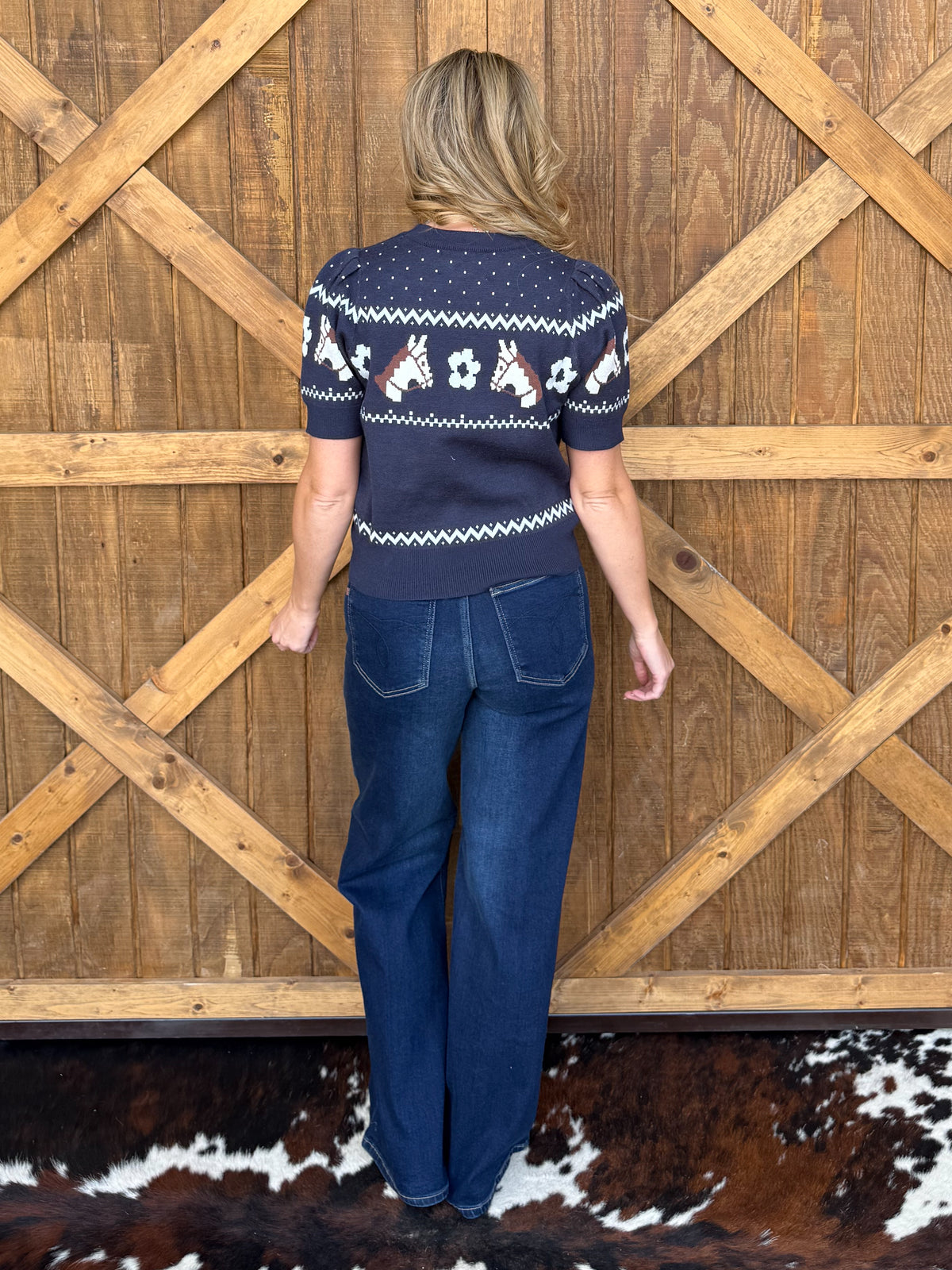 Fancy Horses Blouse *Navy
