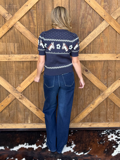 Fancy Horses Blouse *Navy