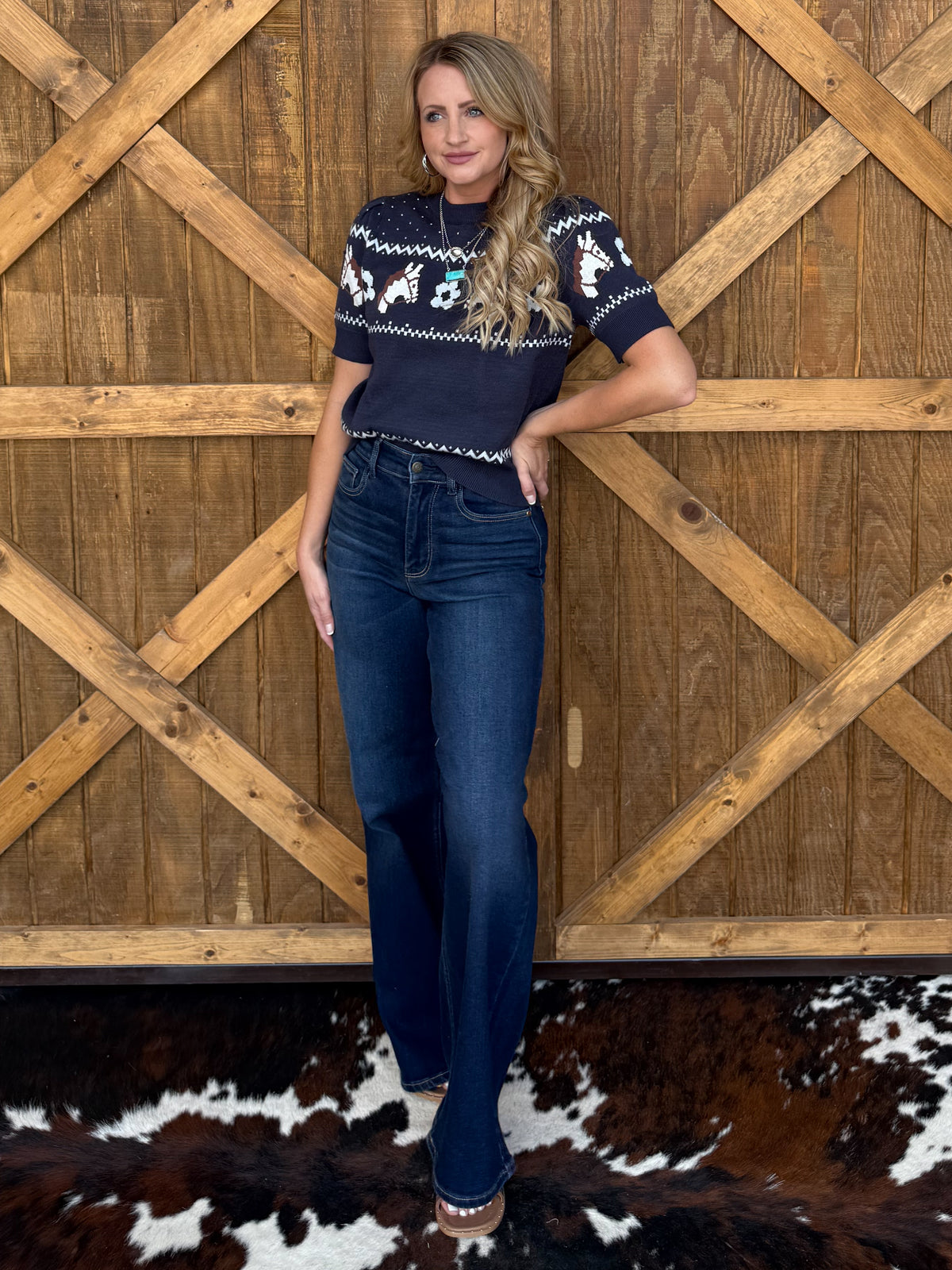Fancy Horses Blouse *Navy