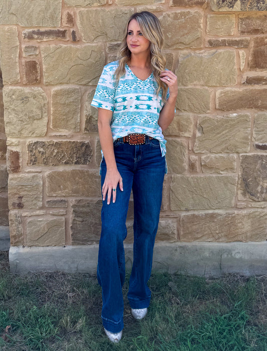 Turquoise Aztec Top
