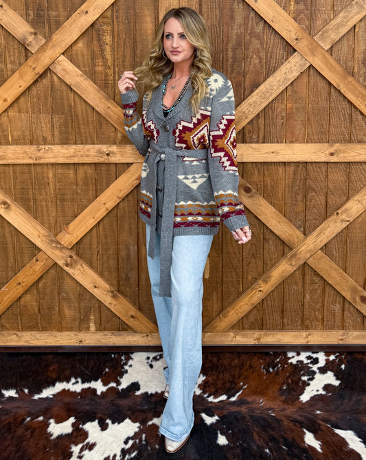 Aztec Mountain Belted Cardigan