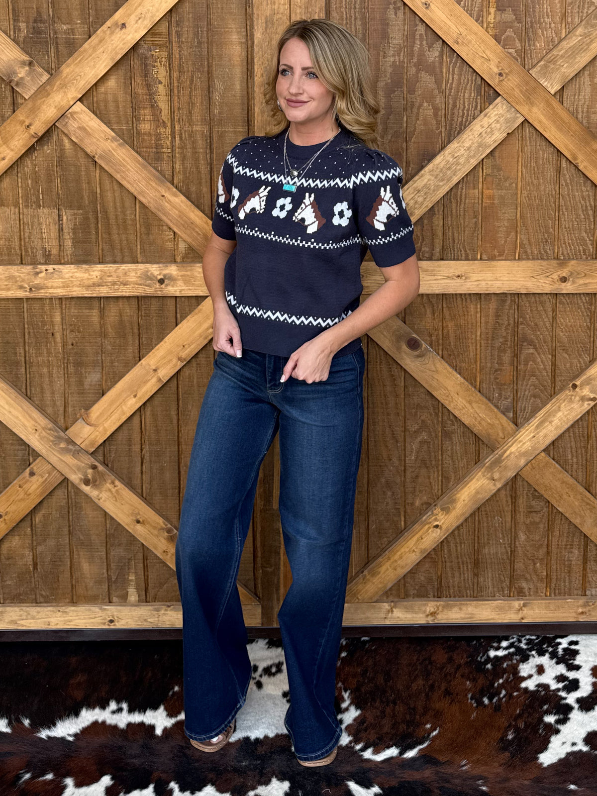 Fancy Horses Blouse *Navy