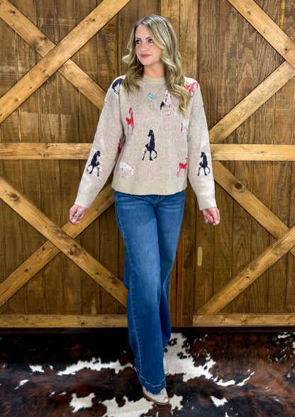 Winter Horses Sweater