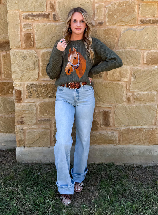 Olive Horse Sweater