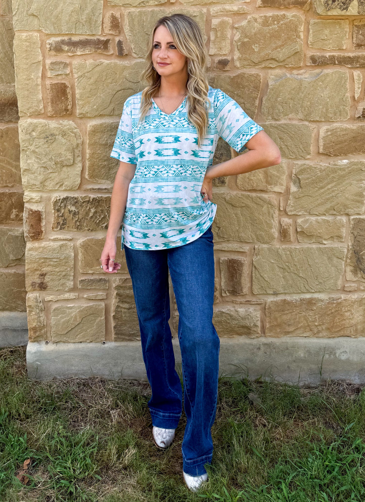 Turquoise Aztec Top