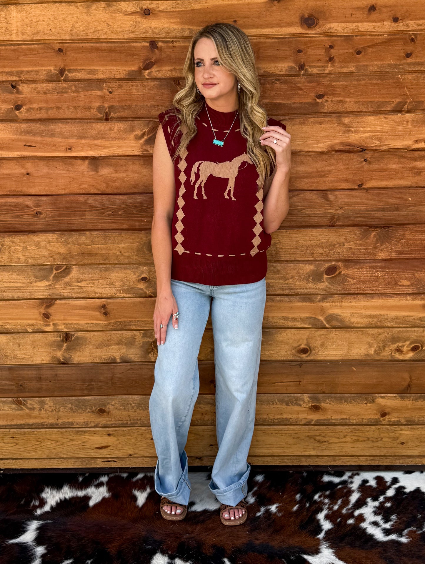 Classy Horses Sweater Vest *Burgundy