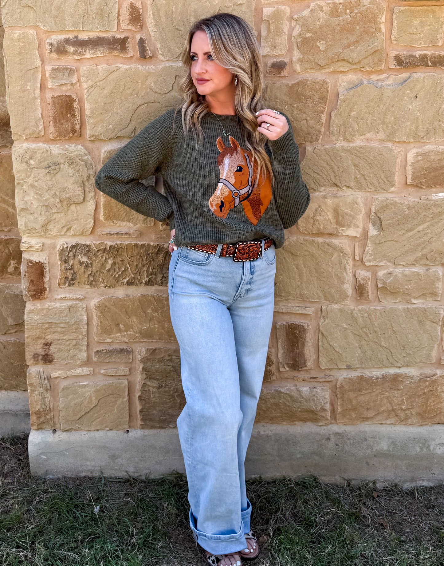 Olive Horse Sweater