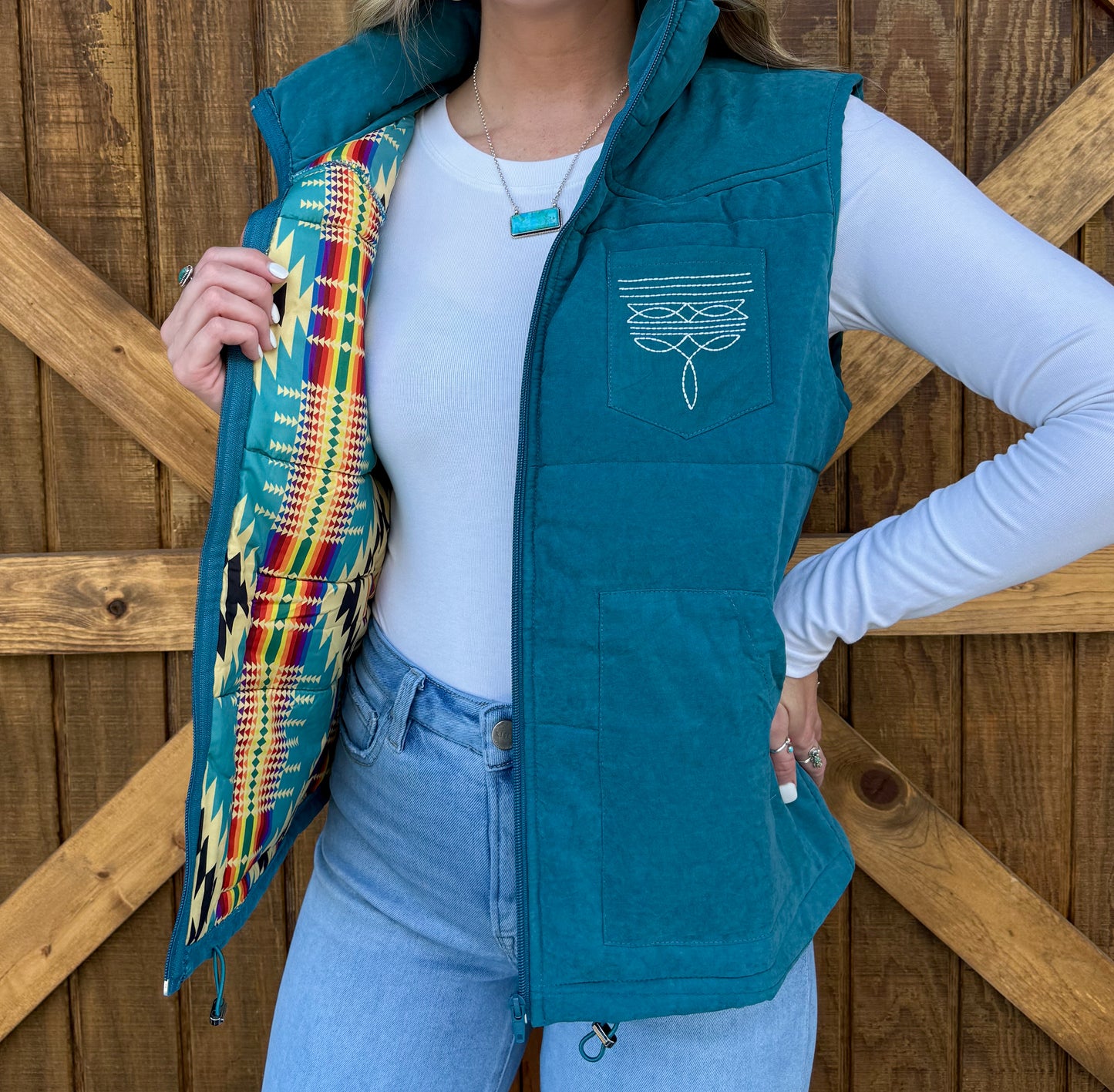 Boot Stitch Puffer Vest *Teal