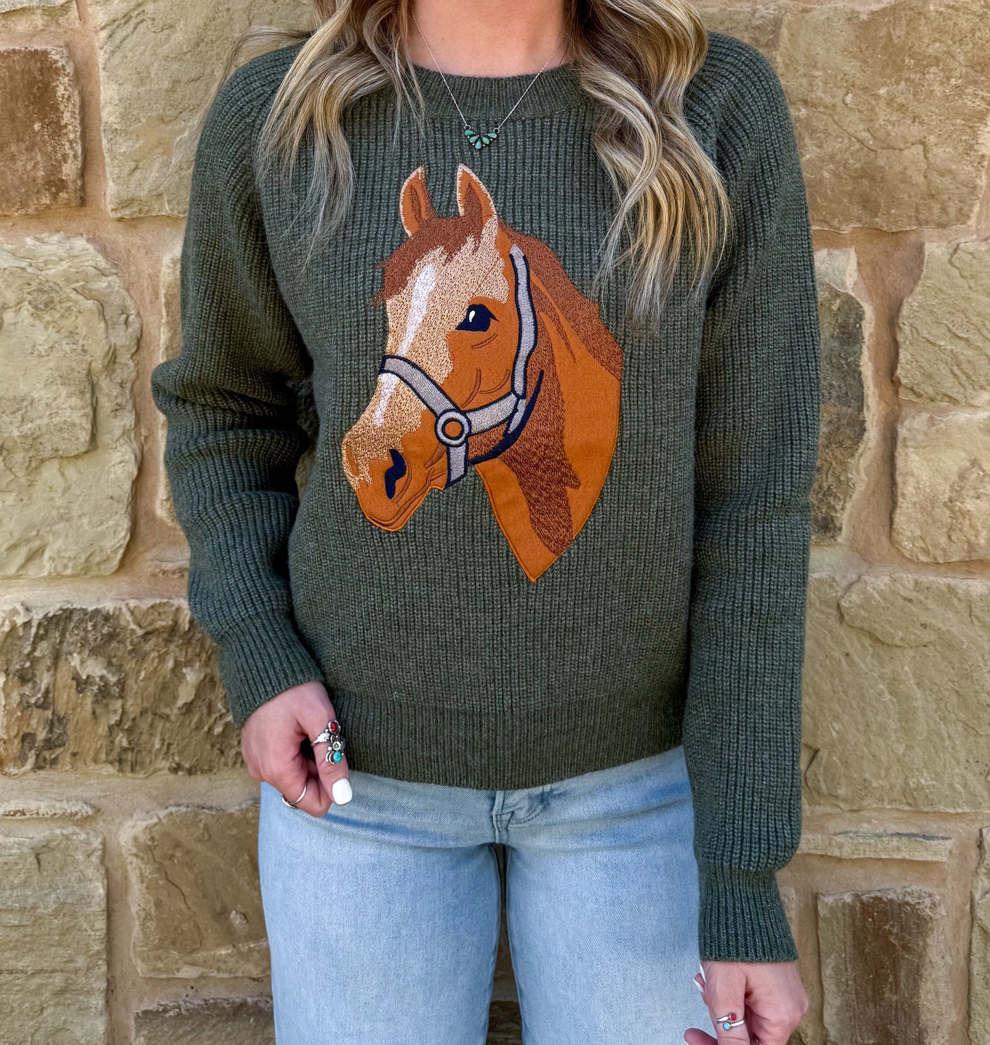 Olive Horse Sweater