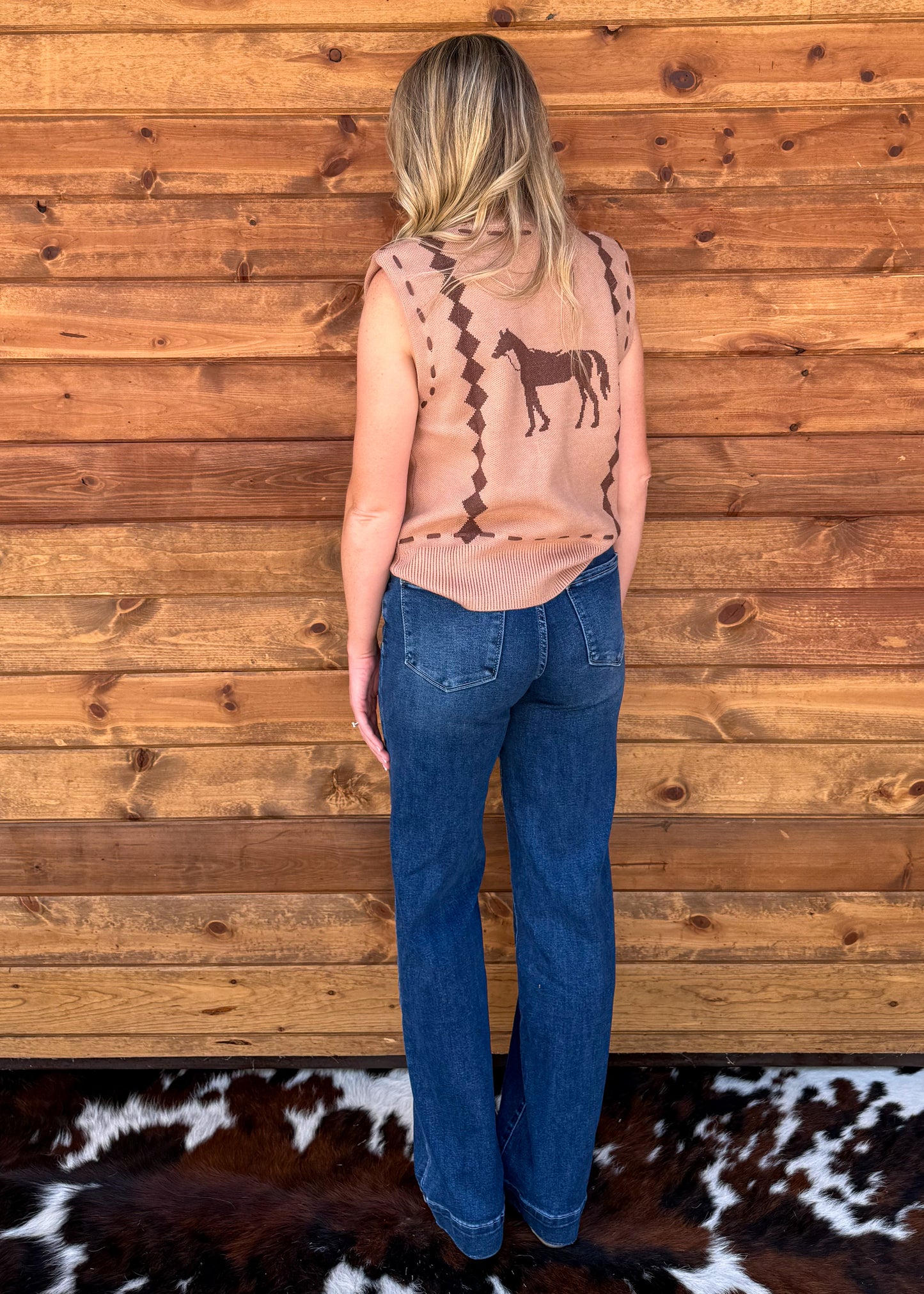 Classy Horses Sweater Vest *Tan