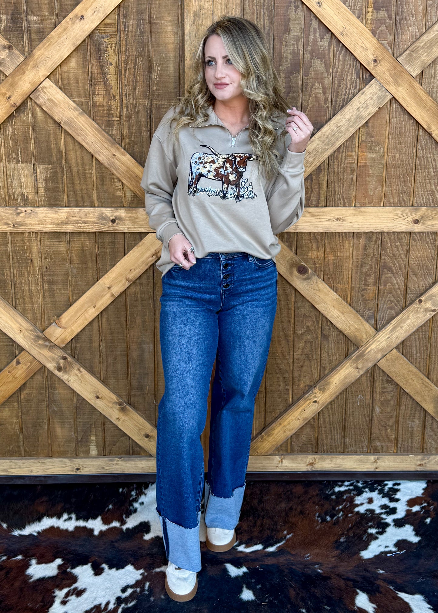 The Longhorn Pullover *Tan