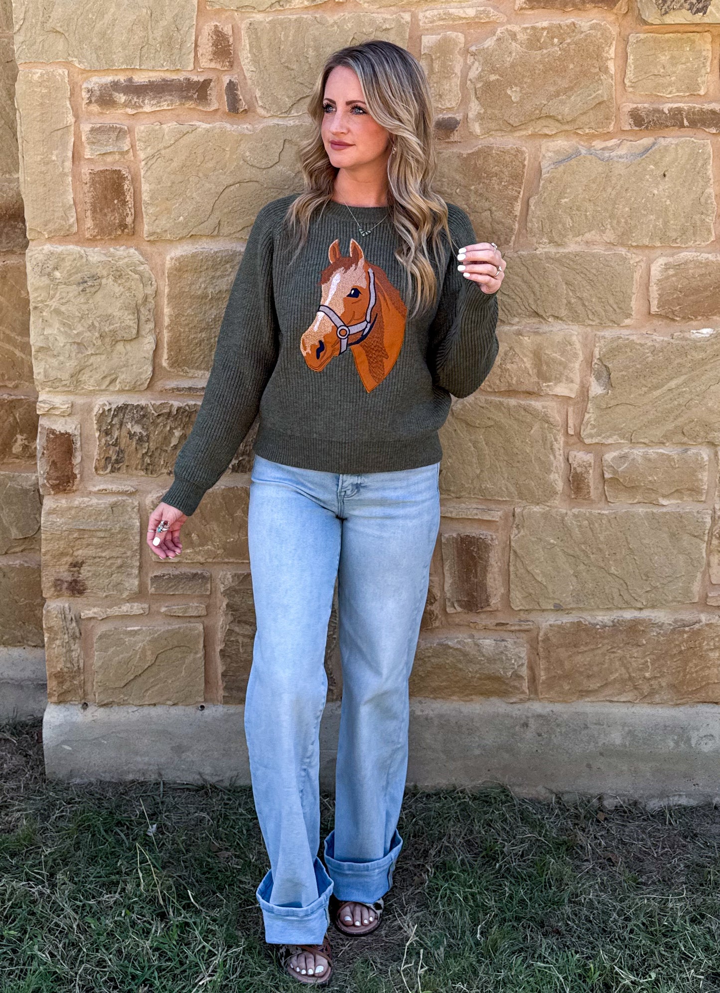Olive Horse Sweater