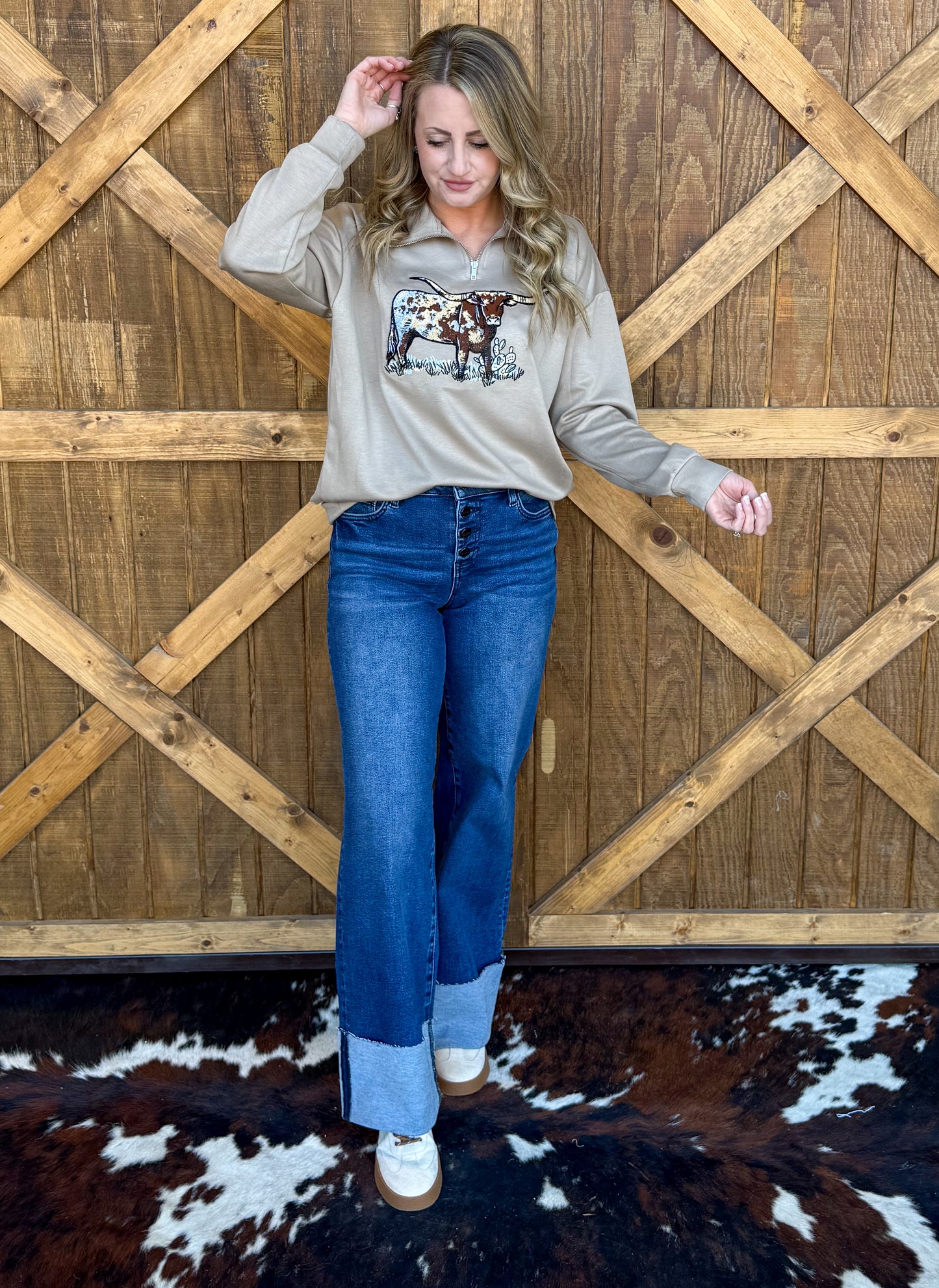 The Longhorn Pullover *Tan