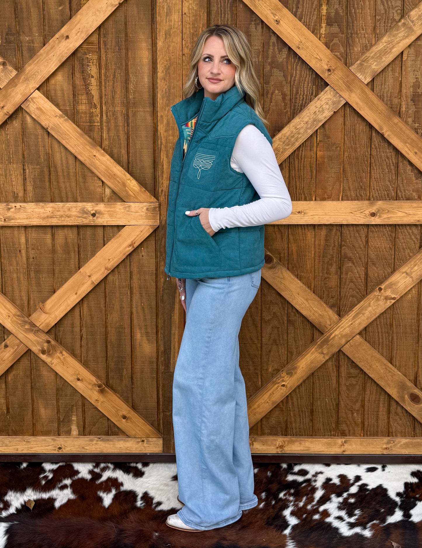 Boot Stitch Puffer Vest *Teal