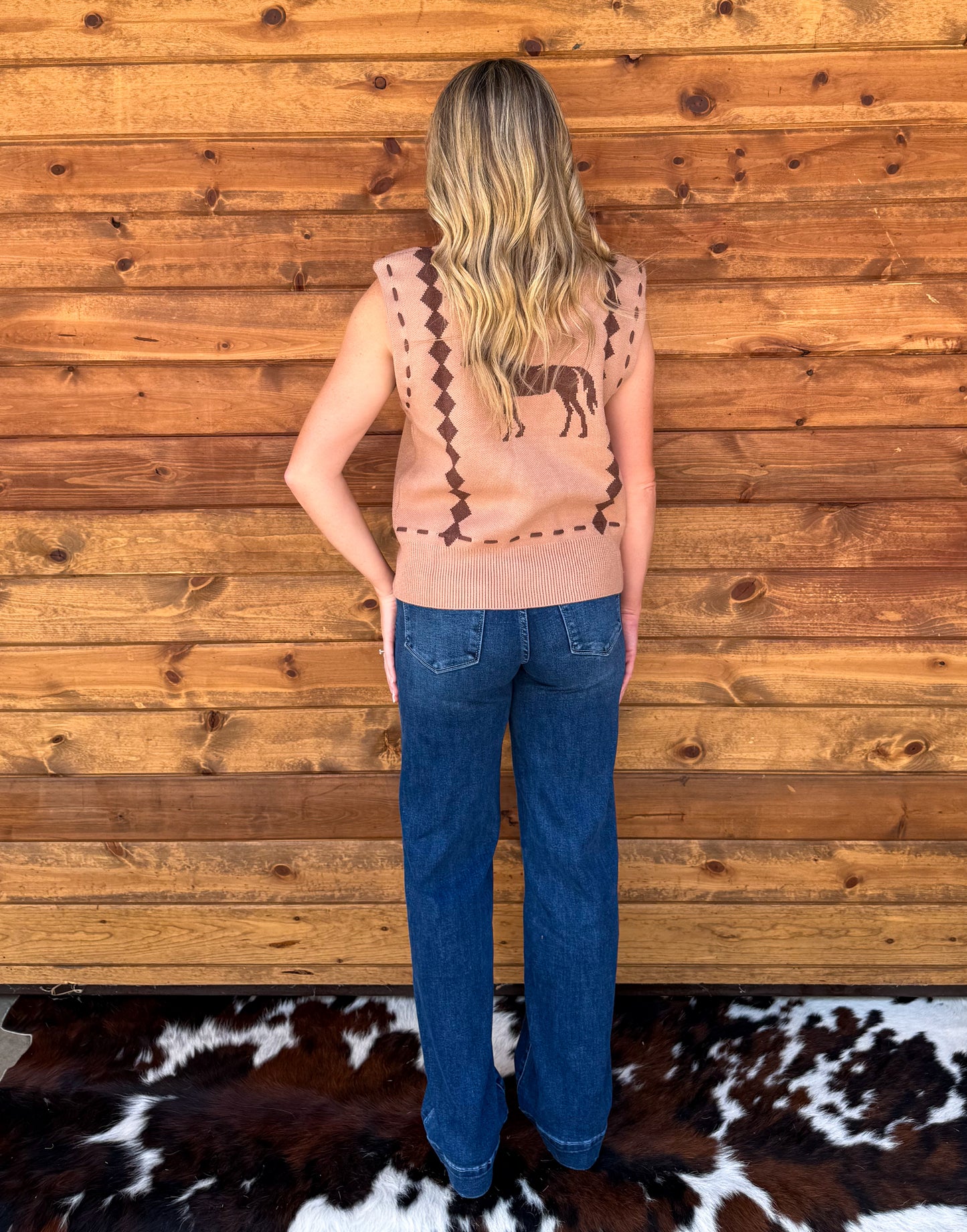Classy Horses Sweater Vest *Tan