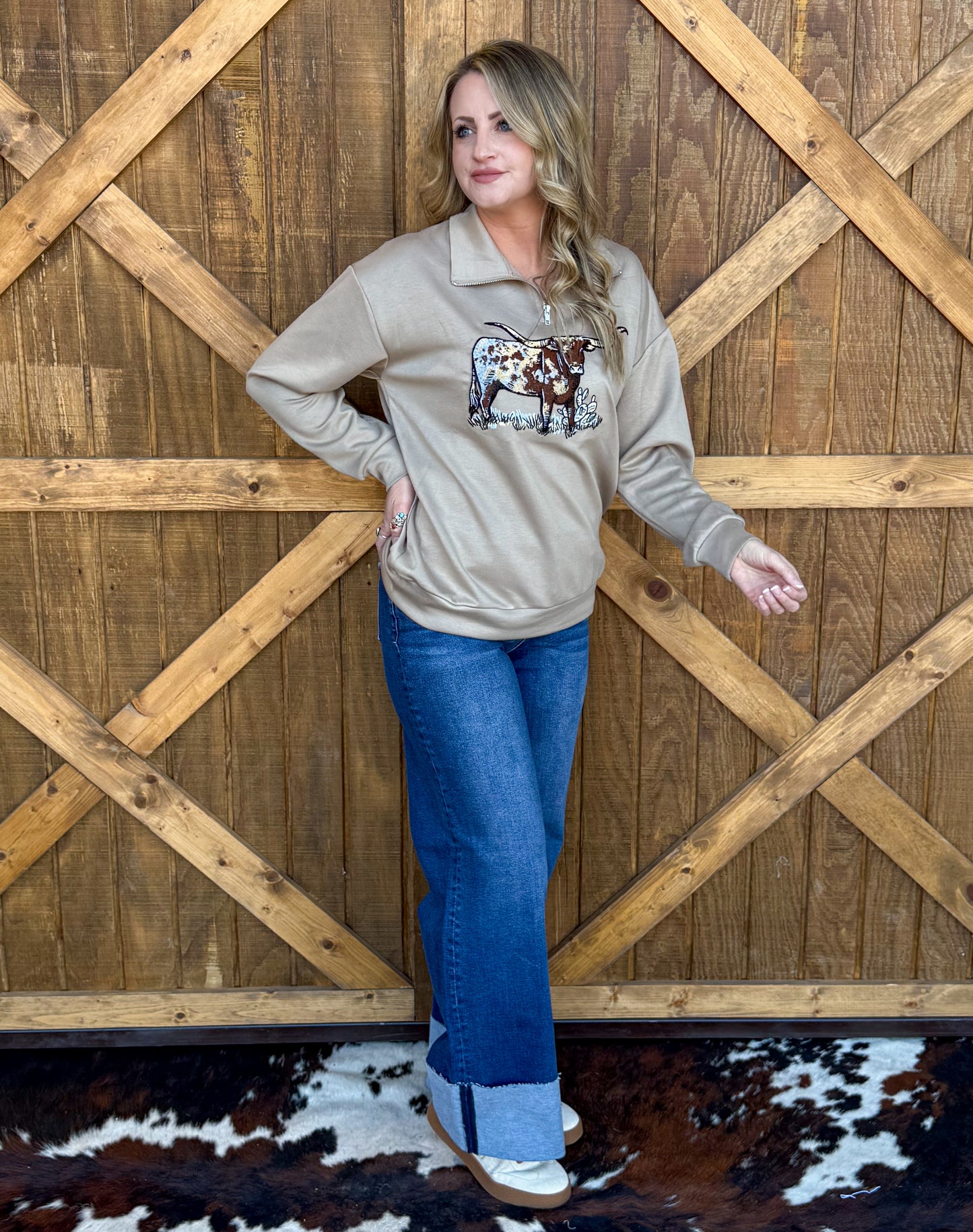 The Longhorn Pullover *Tan