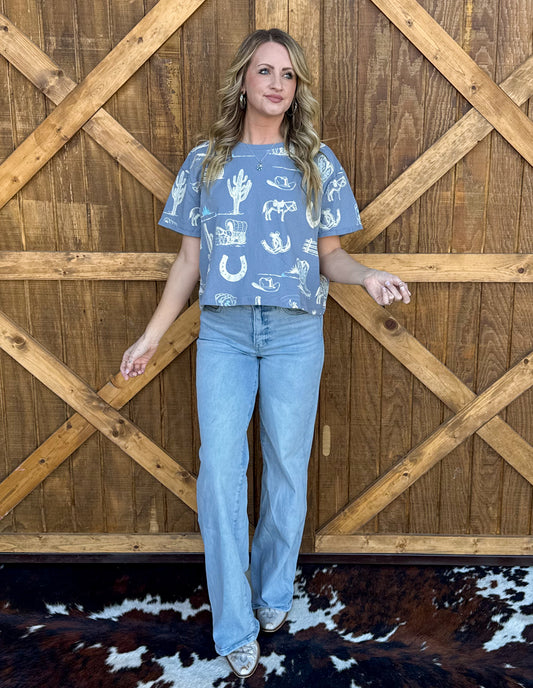 Out West Collage Tee *Blue