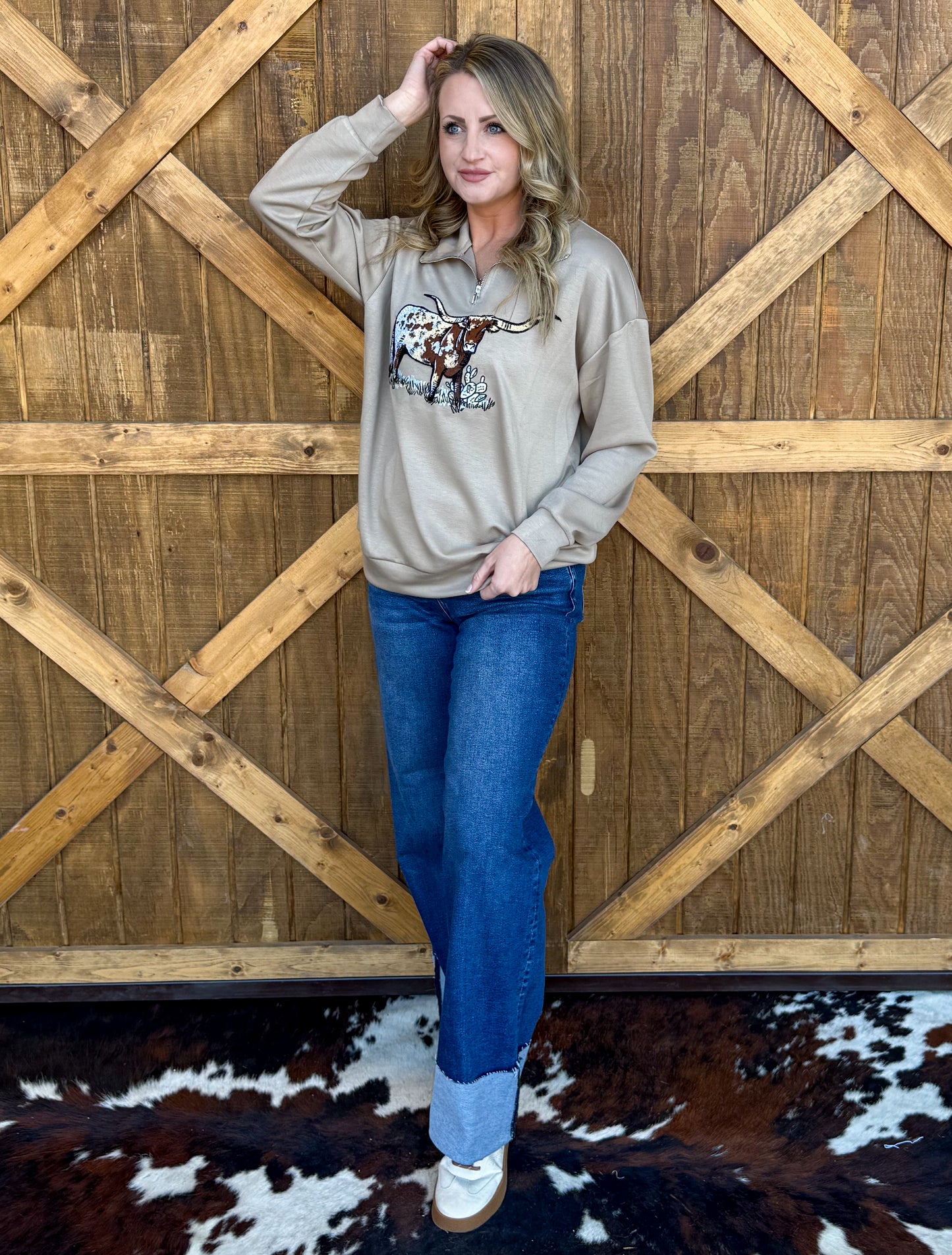 The Longhorn Pullover *Tan