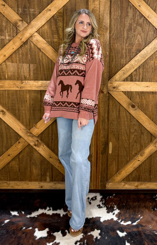 Western Holiday Sweater *Mauve